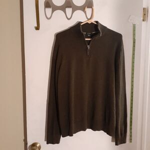 J. Crew sweater men's L large cotton fall winter quarter zip  khaki green j.crew